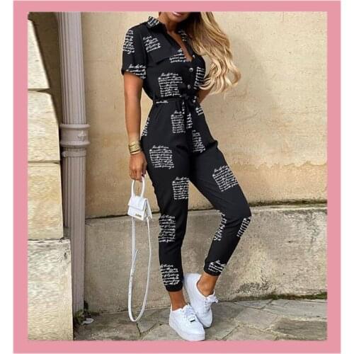 Women Letter Striped Leopard Tshirts Jumpsuit Summer Casual V Deep Neck One Piece Rompers Belt Bodysuit 2020 Fashion Clothing