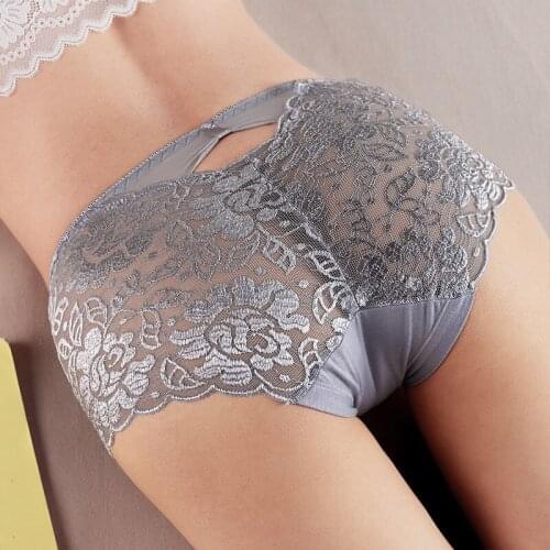 Womens underwear feminine lace mid-waist transparent seamless hip-lifting thin mid-low-waist briefs
