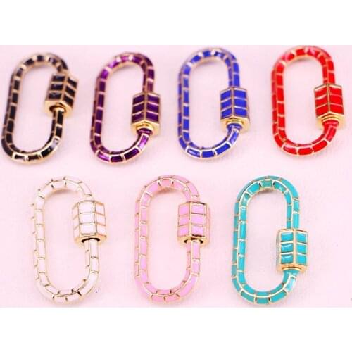 10PCS, Stripe Oval Enamel Shaped Metal Clasp Lock Carabiner Jewelry Findings