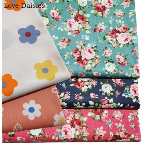 100% Cotton Twill DARK BLUE GREEN PINK WHITE Pink Red Rose Orange White Flower Fabric For Bedding Sheet Doll Apparel Dress Quilt