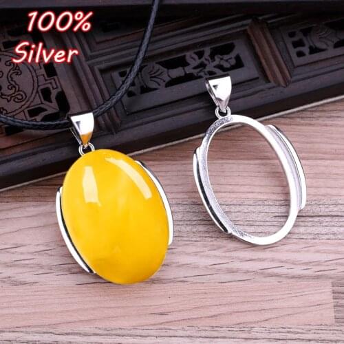 20*30mm 100% 925 Sterling-Silver Color Plated platinum female pendant blank with honeyed amber ellipsoid