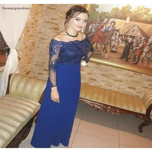 2019 Royal Blue Mother of the Bride Dresses Lace Long Sleeves Formal Godmother Evening Wedding Party Guests Gown Plus Size