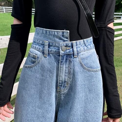 2020 New Arrival High waist Womens Fashion Loose Hole Denim Mopping pants Casual Vintage Wide leg Jeans Trousers plus size