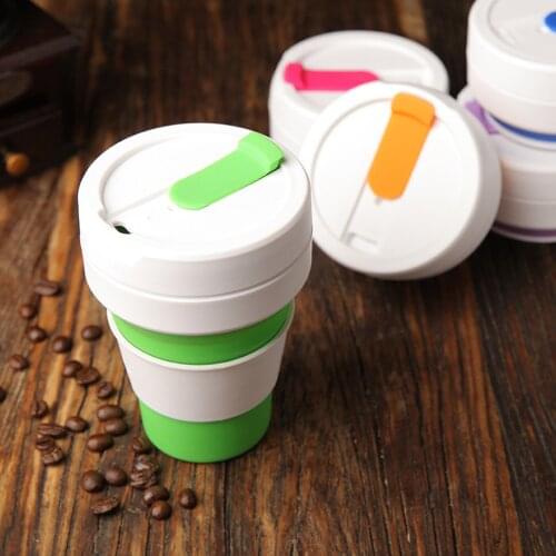 355ML Portable Water Cup Collapsible Silicone Mugs Outdoor Reusable Cup with Lid for Camping Hiking Traveling Gifts Drinkware