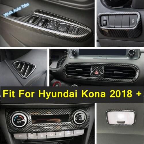 Lapetus ABS Auto Styling Head Lights Lamp Switch Button Cover Trim Matte / Carbon Fiber Look Fit For Hyundai Kona 2018 2019 2020
