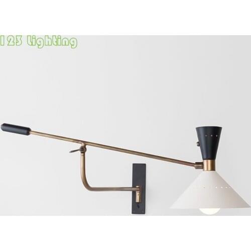 American Long Arm Wall Light Bedroom Sconce Adjustable Study Reading Lamp E27 Gold White Black Metal 110-220V Surface Mount