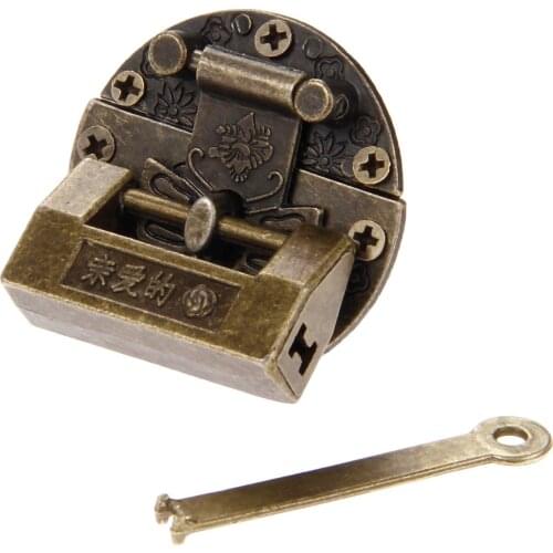 Antique Bronze Wooden Box Padlock Chinese Old Lock with Vintage Box Latch Hasp Home Furniture Buckle Clasp Lock Hardware