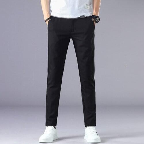2021 New Spring Summer Classic Mens Elastic Thin Casual Pants Mens Business Dress Slim Fit Jogger Stretch Long Trousers Male