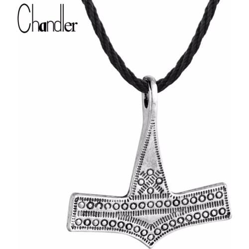 Chandler Viking Norse Thors Hammer Pendant Cord Rope Necklace Protection Jewelry Men Simple Nautical Rope Chain Colier