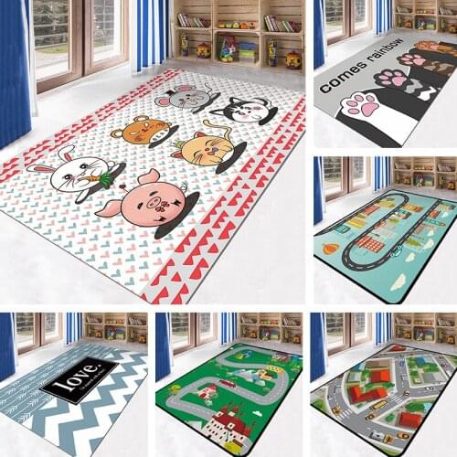 Baby Cartoon Game Mats Kids Activity Play Gym Carpets Cartoon Printing Rugs Child Infant Adventure Rug Road Carpet Crawl Blanket