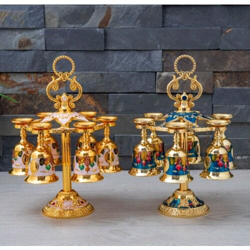 European 6pcs wine/Coffee cup and 1 pcs wine rack alloy metal Gold-plated red wine invert shelf wine cabinet decoration JJ074