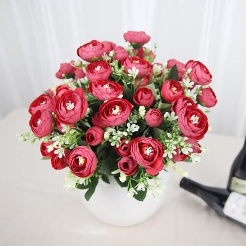 Artificial Flower Bouquet Small Rose Flower Head Wedding Party Home Decoration Wreath Scrapbooking DIY Craft Fake Flower