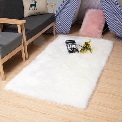 Faux Wool Carpet White Rectangular Warm Fluffy Rug For Living Room Deco Bedside Floor Mats Imitation fur Sheepskin Plush Rugs