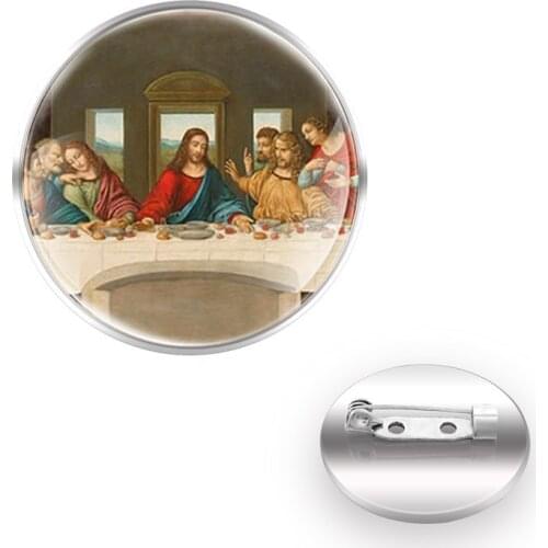 Classic The Last Supper Jesus Design Brooches Decoration Collar Pin Glass Dome Women Men Accessories Jewelry Gift
