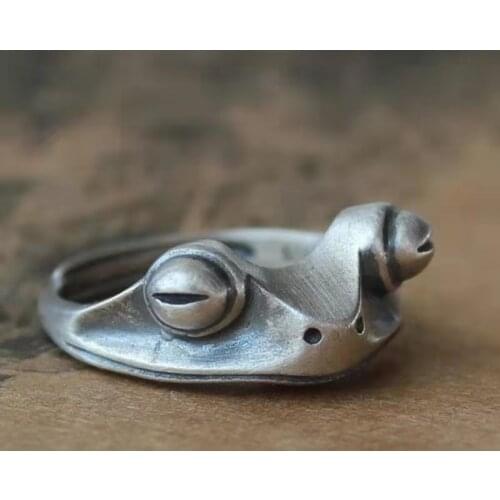 Vintage Ancient Silver Color Frog Animals Open Rings for Women Punk Hip Hop Adjustable Ring Fashion Jewelry Best Gift