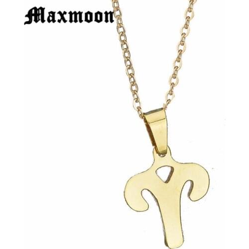Maxmoon olished Stainless Steel 12 Zodiac Symbol Constellation Astrology Horoscope Pendant Necklace Aries Gemini Gifts