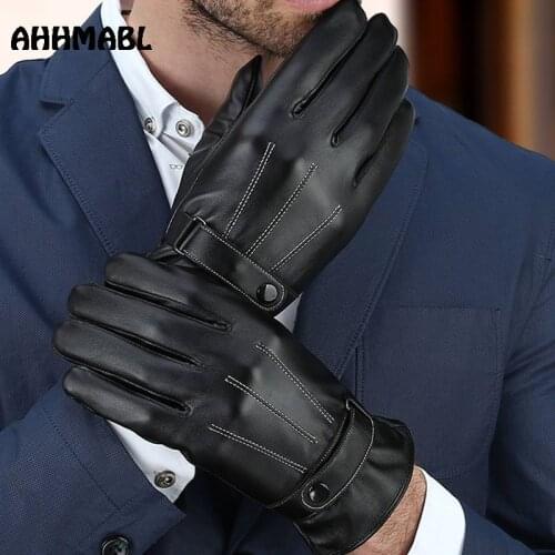 Fashion Mens Classic Black Winter Leather Gloves Sport Driving Touch Screen Gloves Strips Military Tactical Warm Mitterns G515