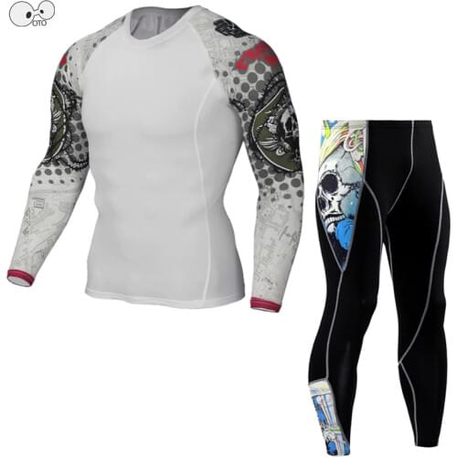 Running Set Men Long Sleeve Quick Dry Sport Suit Compression Gym Fitness Training Uniforms MMA Rashguard Sportswear Tracksuit