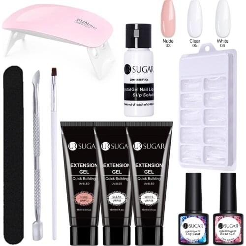 UR SUGAR 9Pcs/kit Acrylic UV Gel Nail Set With UV Lamp 15ml Quick Building Nail Extension UV Gel Varnish Clear Pink Gel varnish