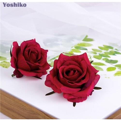New 5pcs artificial flower 7cm silk rose flower head wedding party home decoration DIY scrapbook gift box craft fake flowers