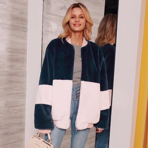 New Long Sleeve Soft Faux Fur Coat Women Autumn Winter Casual Outwear Elegant Patchwork Zipper Pocket Fur Jacket Overcoat 2C0228