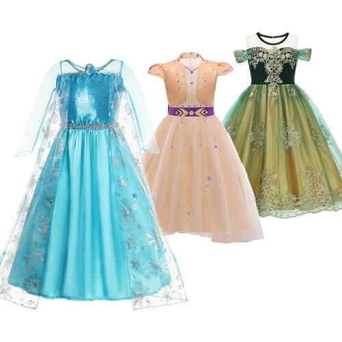 Girls Ana Elza Princess Dress Children Costume Halloween Birthday Party Fancy Frock Kids Cosplay Gown Vestido Girls Dresses