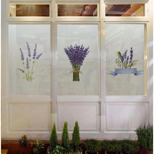 Lavender Pattern Window Film Static Cling Thermal-Insulation Privacy Protection Explosion-Proof Removable Frosted Stained Film