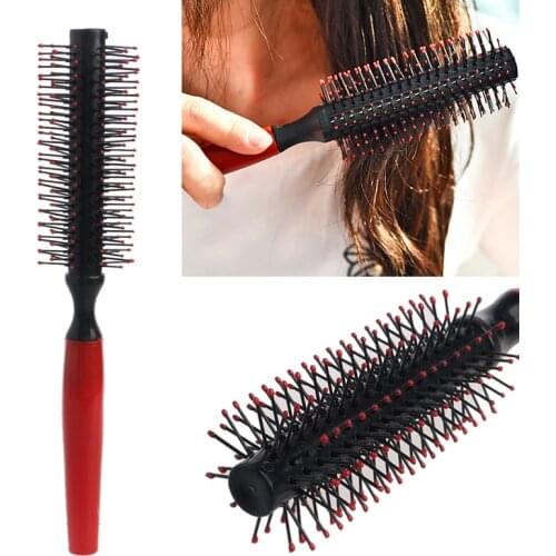 Roll Brush Hair Comb Red Handle Round Wavy Curly Styling Care Curling Beauty Profession Barber Salon Styling Tools J