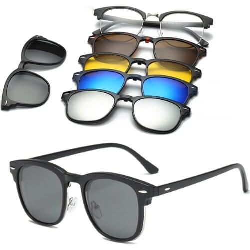 6 In 1 Custom Men Women Polarized Optical Magnetic Sunglasses Clip Magnet Clip on Sunglasses Polaroid Clip on Sun Glasses Frame