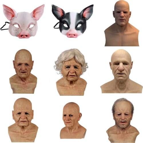 Cosplay Old Man Scary Latex Mask Scary Full Head Halloween Horror Funny Cosplay Party Mask Old Man Woman Head Helmet Real Masks