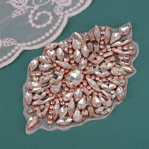 Bridal Sash Applique Wedding Elegant Bow Rhinestone Applique Sew On Gold Bridal Rhinestone Applique for Wedding Evening Dress