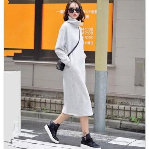 Warm Cotton Women Winter Dress Turtleneck Full Sleeves Long Dress Casual loose Maxi Dresses Vestidos Plus Size M-7XL 8XL