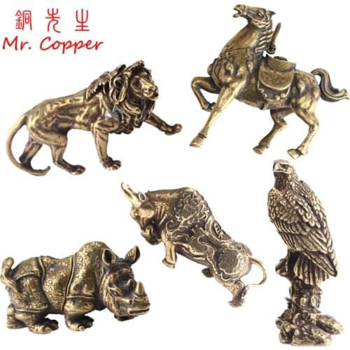 Vintage Copper Animals Eagle Lion King Bull Rhinoceros War Horse Figurines Desk Ornament Home Decoration Accessories Brass Craft