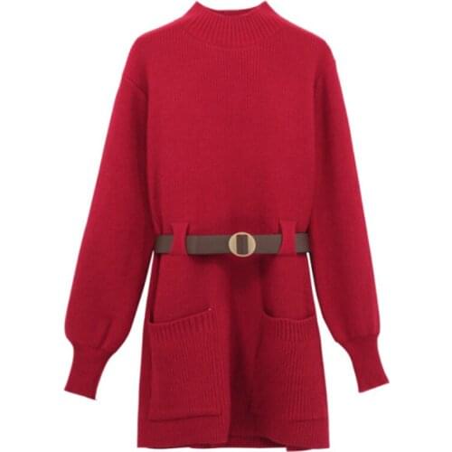 AIYANGA Oversized Knitted Dress Sweater Autumn 2019 Solid Long Sleeve Casual Elegant Mini Warm Winter Turtleneck Dress Women