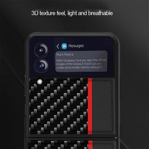 Protective Cover Phone Case Carbon Fiber Pattern Color-Blocking for Galaxy Z Flip3