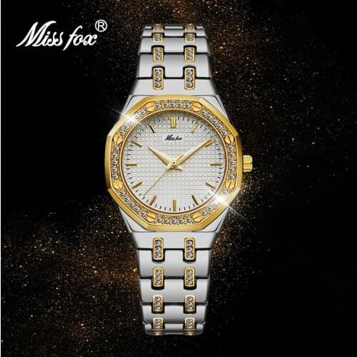 MISSFOX Dropshipping Womens Watches Gold Silver Luxury Diamond Womens Watch Top Brand Waterproof Iced Out Clock Hot 2020 New