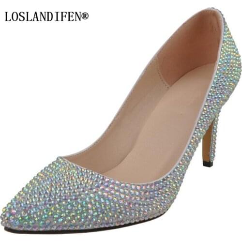 Womens Pumps Wedding Pointed Rhinestone Artificial PU Europe and America Fine heel Viscose shoes 8CM High Heels Party Shoes