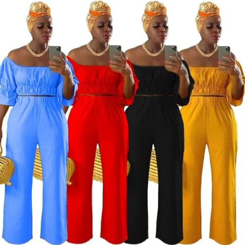 Fall Clothes for Women New Rave Solid Color Half Sleeve Tall Waist Wrapped Chest Wide Leg Pant Suits Wholesale Dropshipping