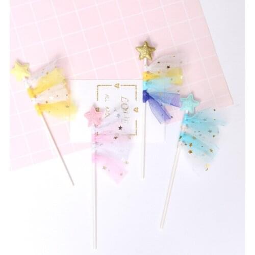 1pc Star Yarn Flag Cake Topper Dessert Decoration baby shower kids birthday party wedding Decor supplies Lovely Gift blue pink