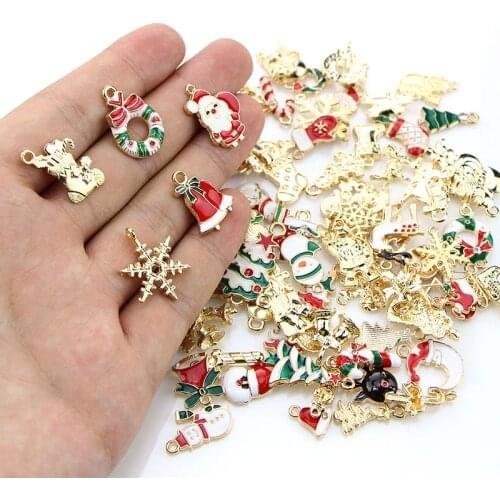100Pcs/Set Mixed Metal Enamel Charms Christmas Pendants Ornaments Beads for Bracelet Earrings Jewelry Making Xmas Tree Decor
