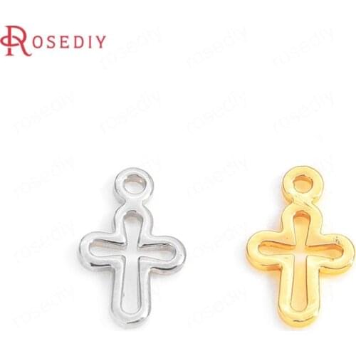 20PCS 8x12mm 24K Champagne Gold Color Plated Brass Crosses Charms Pendants High Quality Diy Jewelry Accessories