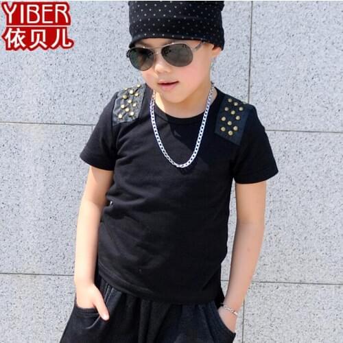 2018 summer Kids Sequins Rivet Tops for Children Black Boys Girls Unisex Patchwork Shinny T-shirt Hip Hop Short-Sleeve T-shirts