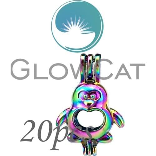 20x CC599 Colorful Cute Penguin Stone Beads Cage Jewelry Making Essential Oil Diffuser Pearl Cage Locket Pendant