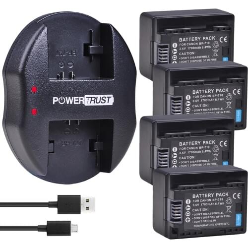 4X 1790mAh BP-718 BP718 BP 718 Battery+Dual USB Charger for Canon BP-709,BP-745,BP-727,CG-700 HFR80, HFR82, HFR800, HFR70, HFR72