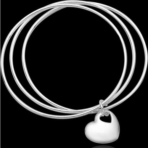 925 Sterling Silver Bracelets for Women three circles hanging heart bangle adjustable Jewelry Fashion Party Gifts Girl student