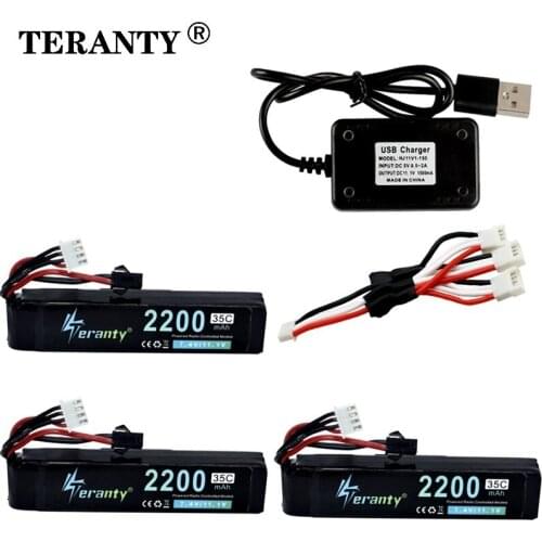 RC Water Gun Lipo Battery 3S 11.1V 2200mAh 35C Battery + USB Charger for AKKU Mini Airsoft BB Air Pistol Electric Toys RC Parts