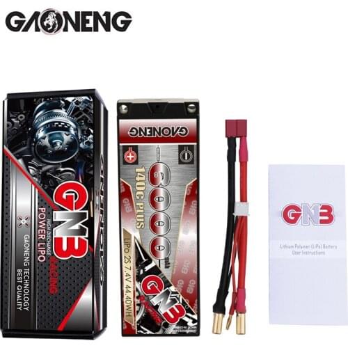 GNB 2S 7.4V 6000mAh 140C PLUS Lipo Battery Stick Pack 5mm Built-in Bullet Hard Case T XT60 Plug for 1:10 RC Car Model Parts