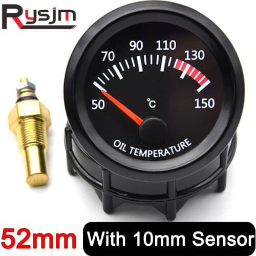 Car Auto Oil Temp Gauge 50~150 Celsius 2" 52mm Universal White LED Smoke Len Digital 12V Oil Temperature Meter with Sensor