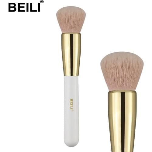 BEILI White Professional Makeup brushes Powder Foundation brush Soft Nano Wool fiber Synthetic Hair Makeup Brushes Cruelty free