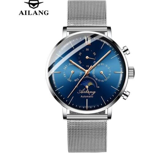 New Watches Men Luxury Brand Fashion Men Watches Stainless Steel Mesh Belt Luminous Waterproof Automatic Mechanical Men Watch